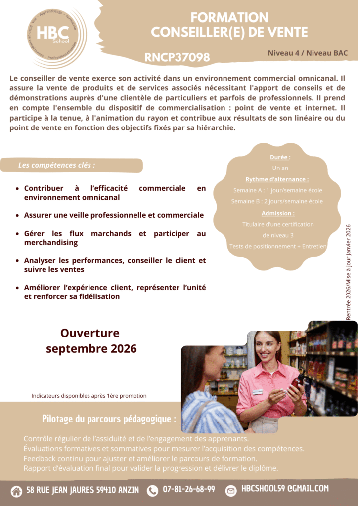 niv 4 conseiller de vente