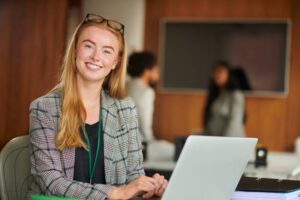 young graduate settling into her new job